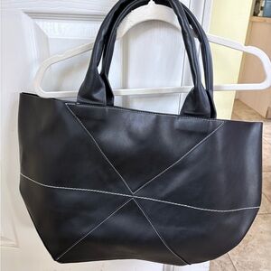 Classic Black Tote with Contrasting Stitch Detail